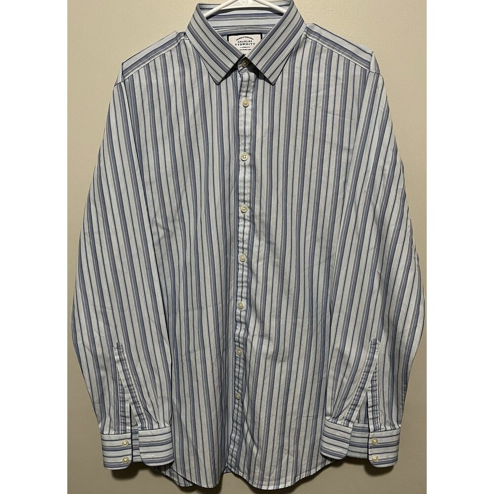 Charles Tyrwhitt blue and white striped cotton long-sleeve dress shirt